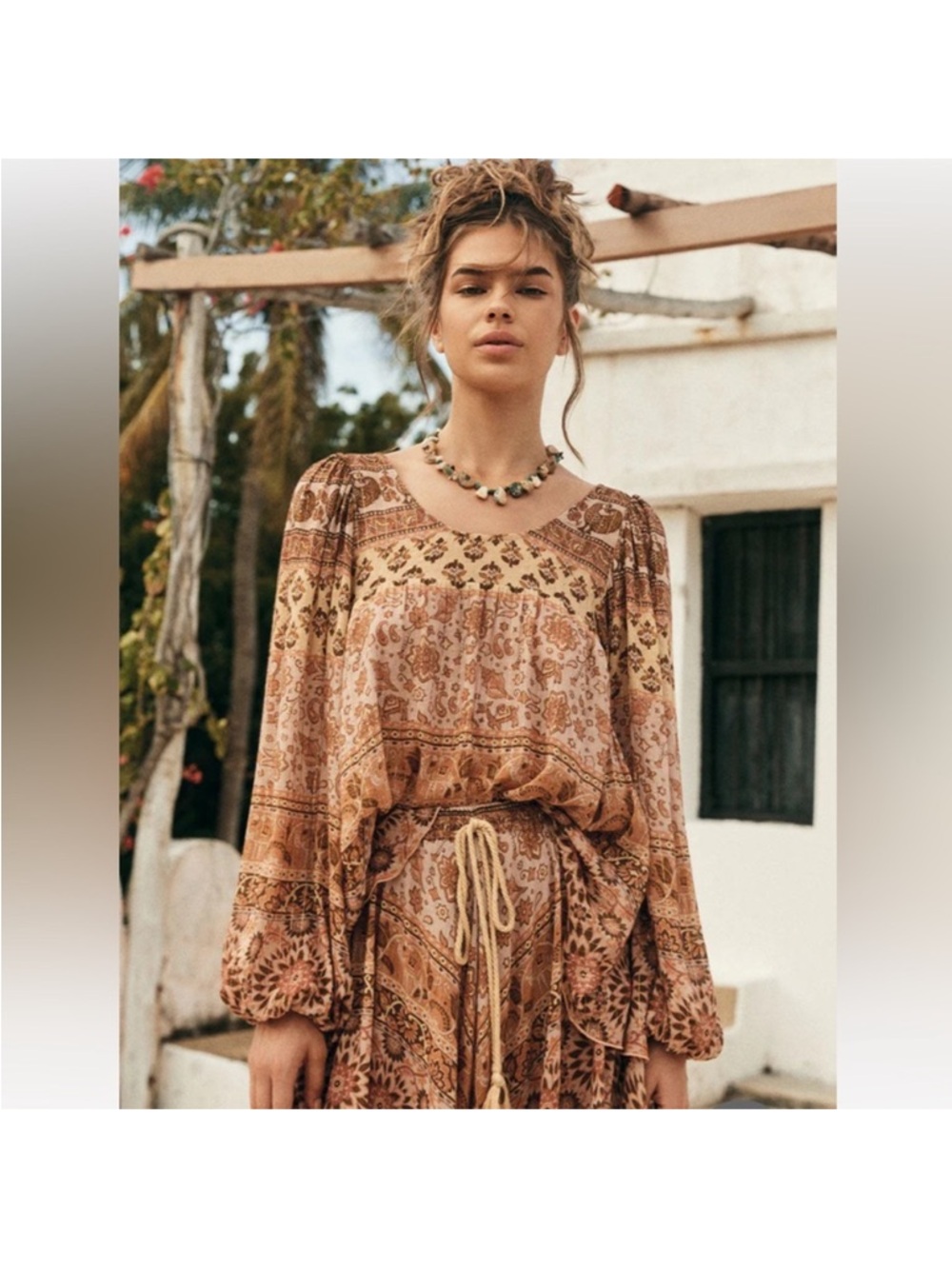 Spell Lovers Beach Blouse in Mauve and Brown Floral 3XL